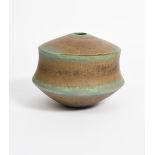 ‡John Ward (born 1938) a hand-built stoneware vase, waisted, shouldered form, matt glazed rust and