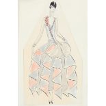 ‡Dorte Clara Dodo Burgner (1907-1998) Lady in an Evening Dress ink on paper fashion study, mounted