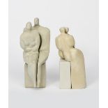 Peter Wright (1919-2003) Couple seated on a Plinth three piece porcelain group, glazed and another