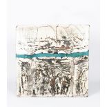 ‡Peter Hayes (born 1946) an impressive raku wall sculpture with blue resin band, 2007 signed Peter