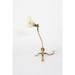 An early WAS Benson brass table or bracket wall light, model no.1211, tripod foot with foliate