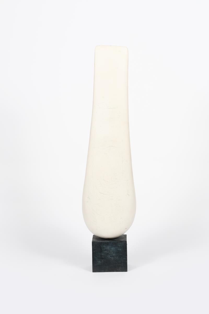 ‡Peter Hayes (born 1946) Tall white figure a raku pottery figure, white with pale blue highlights,