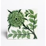 A William De Morgan Sand's End Pottery Four Inch Rose (variant) tile, painted with a rose in green