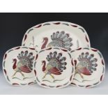 'Gay Gobbler' a Midwinter Pottery large serving platter and six dinner plates designed by Jessie