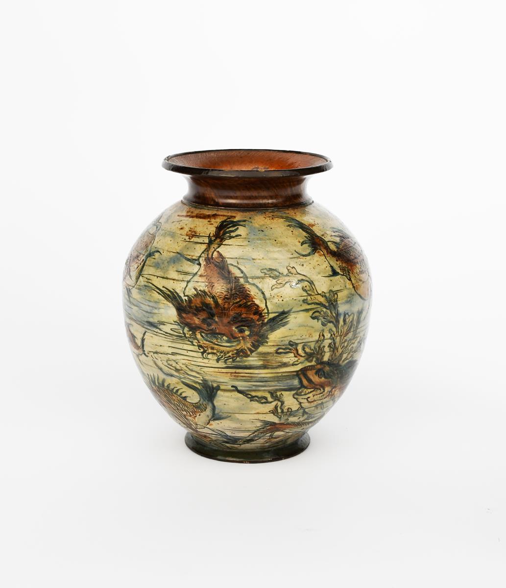 A Martin Brothers stoneware Aquatic vase by Edwin and Walter Martin, dated 1891, ovoid with