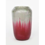 A large Loetz Flamarion glass vase, shouldered form, pink flames rising to pearl-grey to the