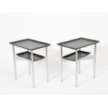 A pair of Descamps Night and Day bedside tables designed by Philippe Starck, folding metal X frame