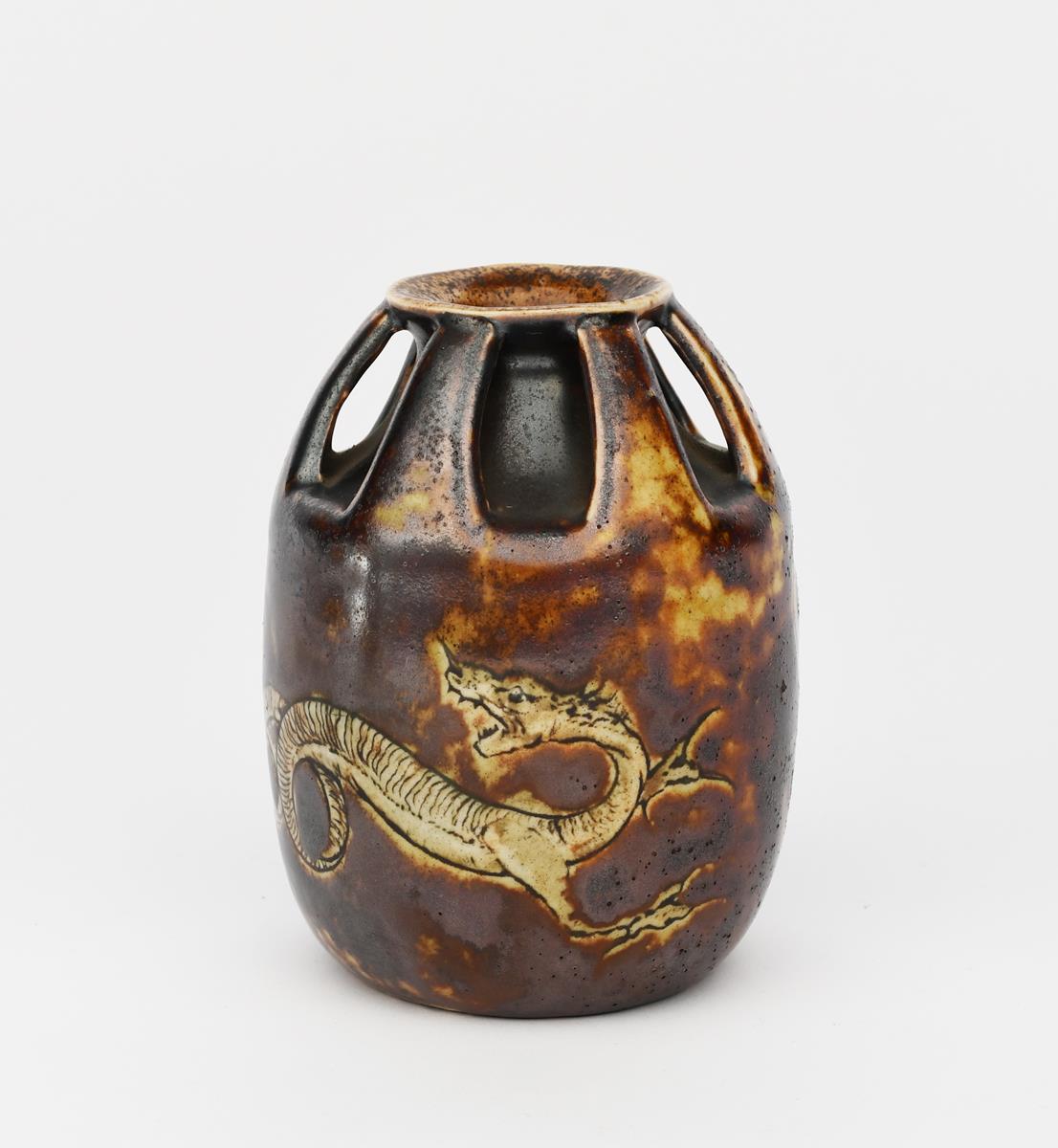 A Martin Brothers stoneware Dragon gourd vase by Edwin and Walter Martin, shouldered form, the - Image 2 of 2