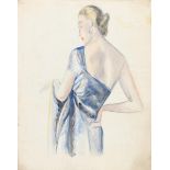 ‡Dorte Clara Dodo Burgner (1907-1998) Lady in a Blue Dress watercolour and white highlighter on
