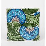 A William De Morgan Late Fulham Period Double Carnation large tile, painted with two large