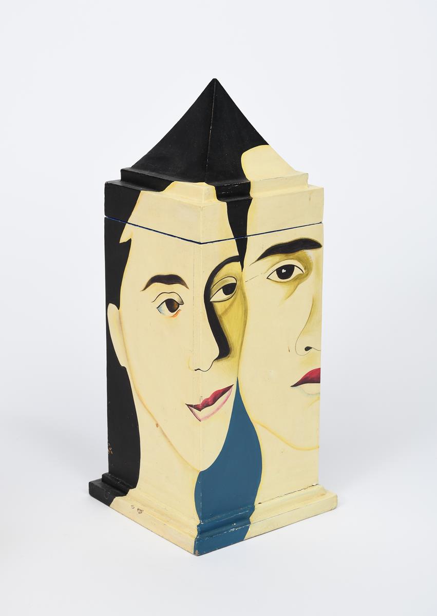 A Twergi Faces With Blue painted wood box with hinged cover designed by Nuala Goodman, painted - Image 5 of 5