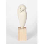 ‡Anthony Theakston, (born 1965) Owl salt-glazed ceramic sculpture of a perched barn owl, on wooden