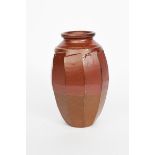 Richard Batterham (1936-2021) a salt-glazed stoneware cut-sided jar, the neck slipped down to the