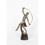 J D Guirande Thyrsus Dancer a large silvered bronze model of a dancing woman, holding a Thrysus