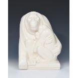 'Monkey and Baby' M.3 an Ashtead Pottery sculpture by Percy Metcalfe, cast, covered in a white