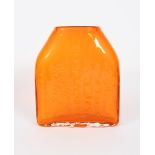 A Whitefriars Tangerine glass vase designed by Geoffrey Baxter, rectangular with tapering