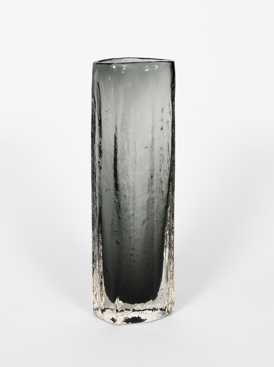 A Whitefriars Willow glass vase designed by Geoffrey Baxter, cylindrical form with textured