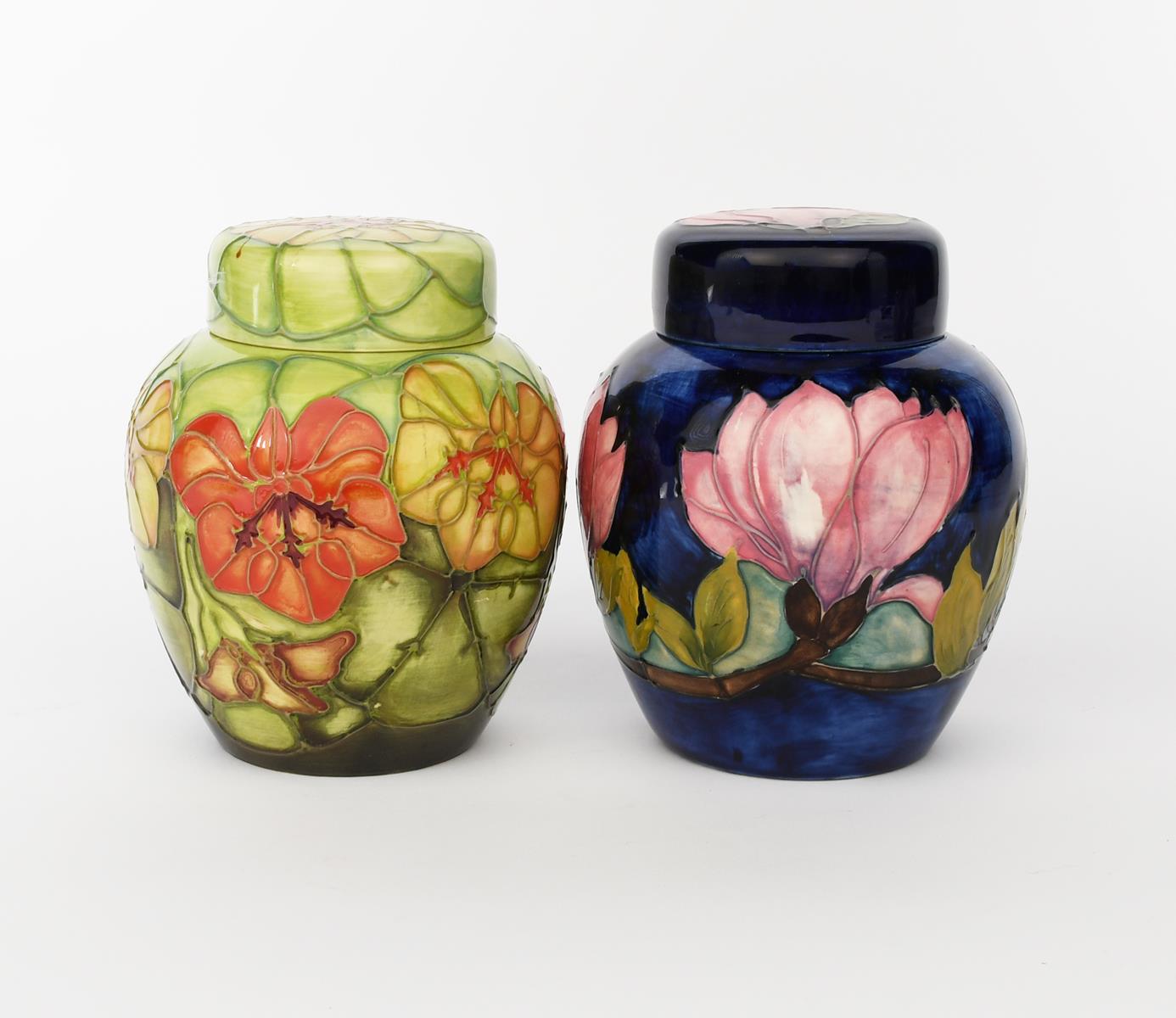 'Nasturtium' a Moorcroft Collector's Club ginger jar and cover designed by Sally Tuffin, painted