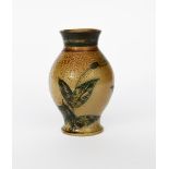 A Martin Brothers stoneware vase by Robert Wallace Martin, swollen form, incised and painted with