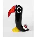 A Cenedese glass Penguin vase designed by Hans Hollerin, black glass body with applied red beak