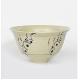 ‡David Leach OBE (1911-2005) a large porcelain bowl, painted with simple flower repeat in cobalt