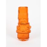 A Whitefriars Tangerine glass Hoop vase designed by Geoffrey Baxter, textured finish, unsigned, 28.