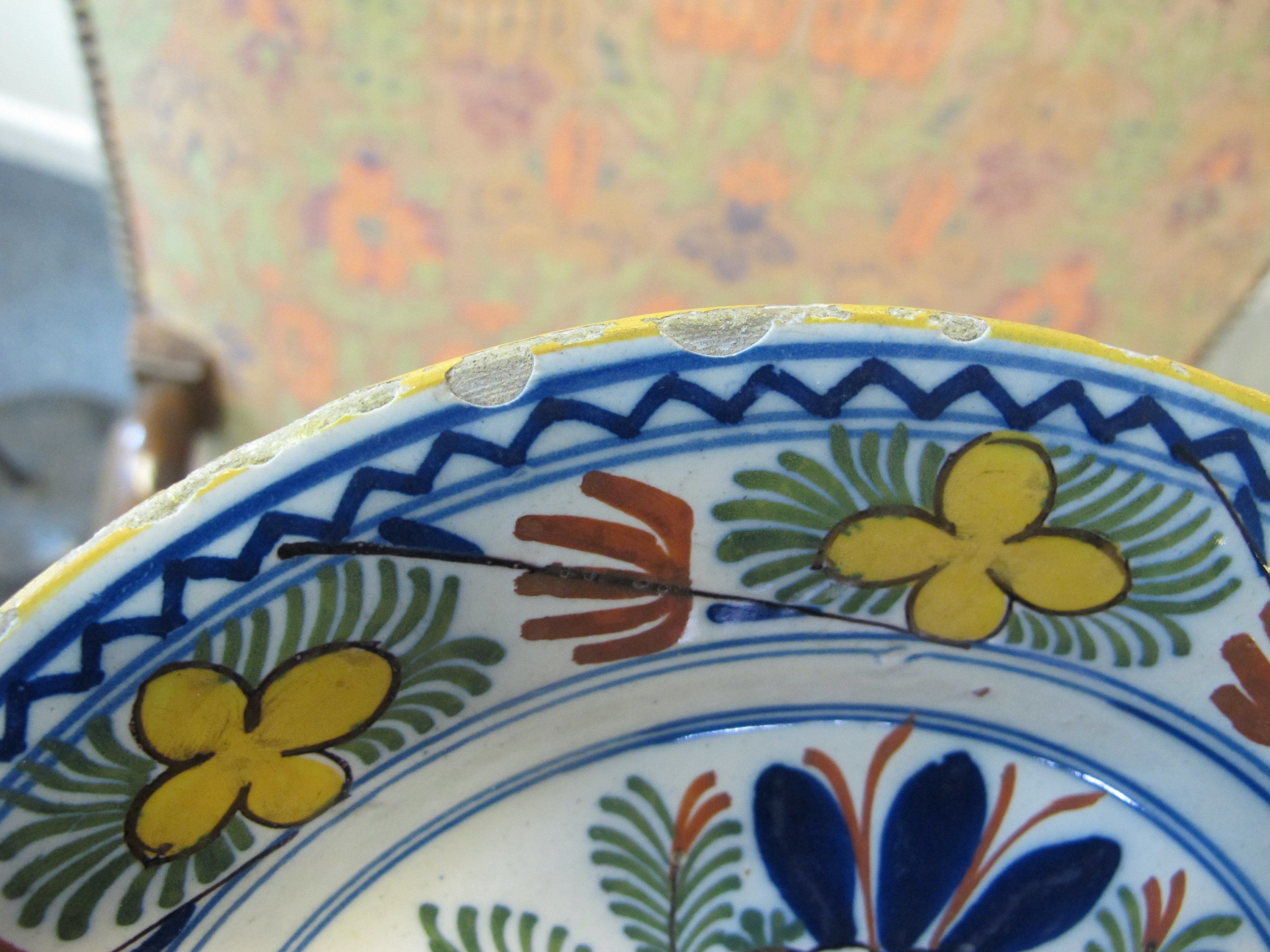 THREE DELFTWARE POTTERY PLATES 18TH CENTURY polychrome decorated with a bird on a fence, and urns of - Image 21 of 24