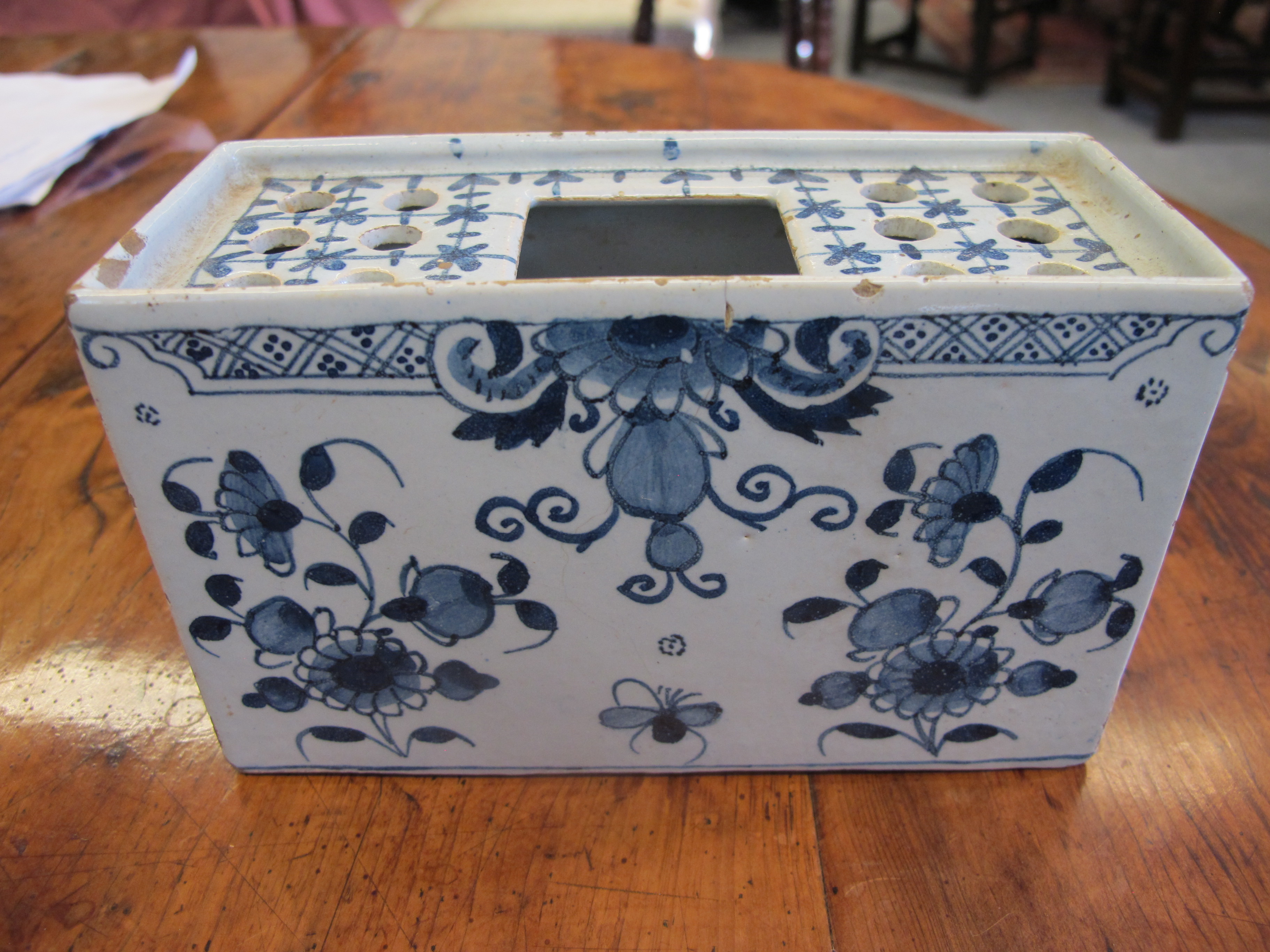 A DELFTWARE POTTERY BLUE AND WHITE FLOWER BRICK C.1740-60 painted with flowers in Chinese style, the - Image 10 of 10