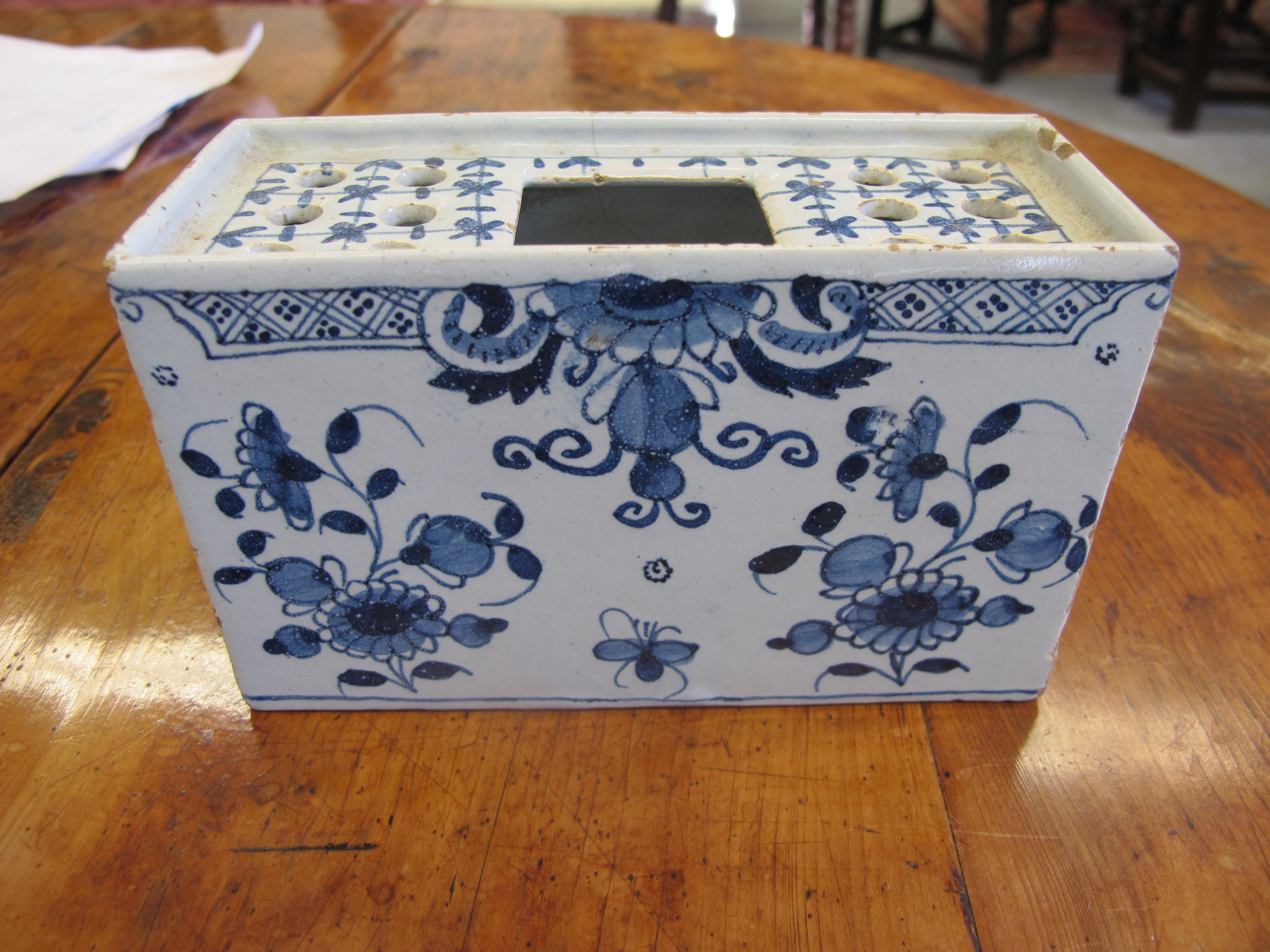 A DELFTWARE POTTERY BLUE AND WHITE FLOWER BRICK C.1740-60 painted with flowers in Chinese style, the - Image 4 of 10