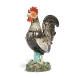 A STAFFORDSHIRE POTTERY COCKEREL JAR AND COVER EARLY 19TH CENTURY painted with coloured enamels, the