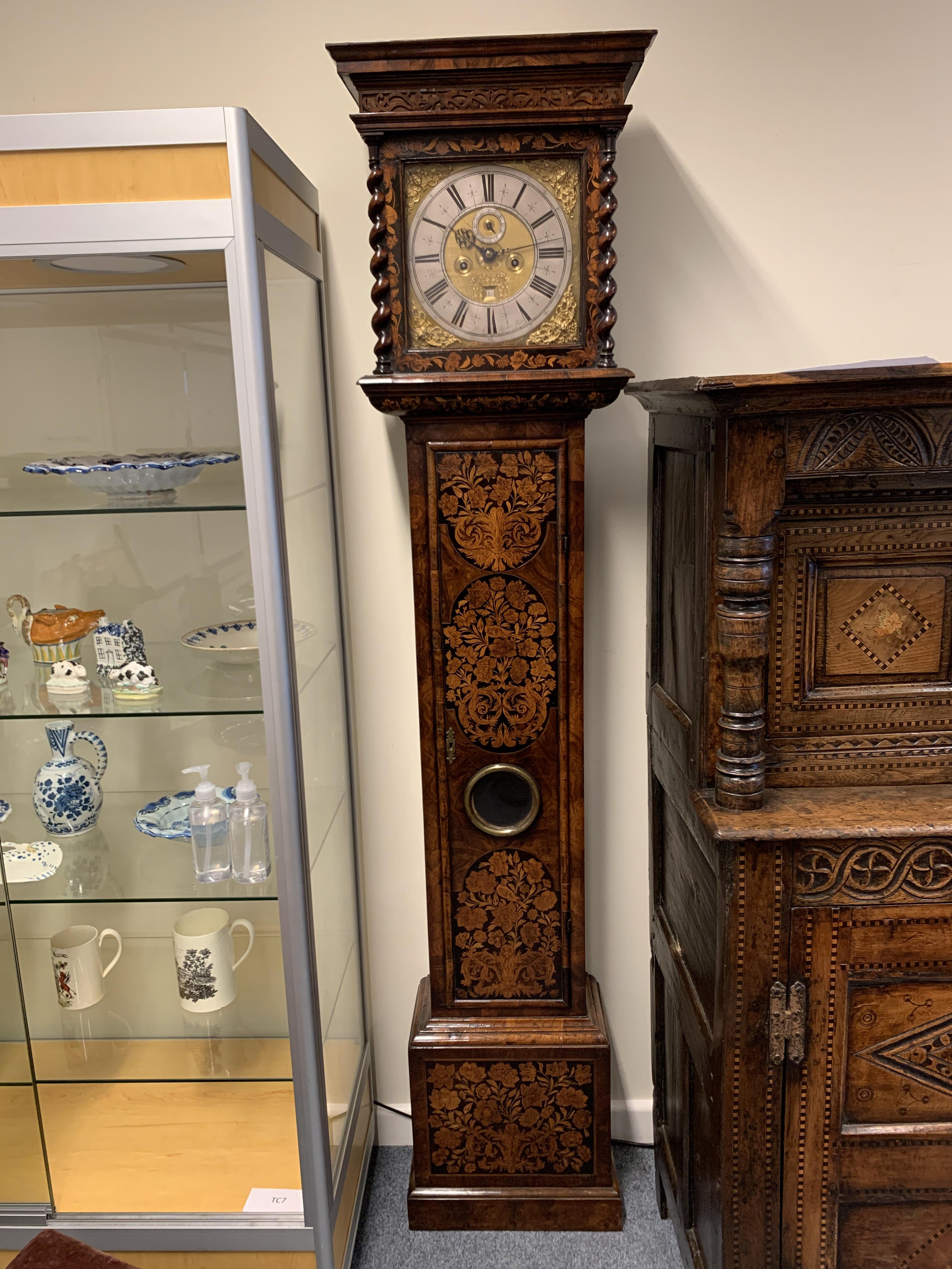 A WILLIAM AND MARY WALNUT AND MARQUETRY LONGCASE CLOCK BY THOMAS BRIDGE LONDON, C.1700 the brass - Image 30 of 30