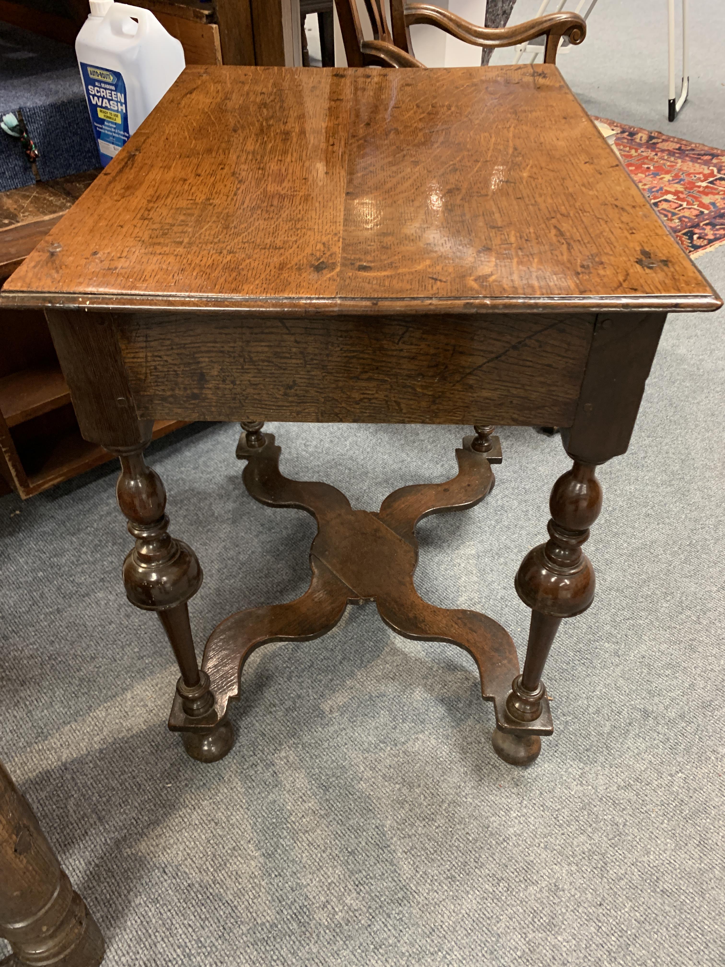 A WILLIAM AND MARY OAK SIDE TABLE C.1690 the rectangular top with a moulded edge, above a frieze - Image 3 of 14
