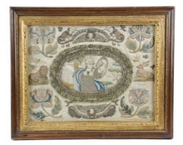 A CHARLES II STUMPWORK PICTURE C.1680 worked with silk satin, metal threads and silk floss, with