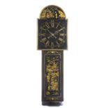 A BLACK JAPANNED TAVERN CLOCK BY HALLAM, NOTTINGHAM, LATE 18TH / EARLY 19TH CENTURY the brass