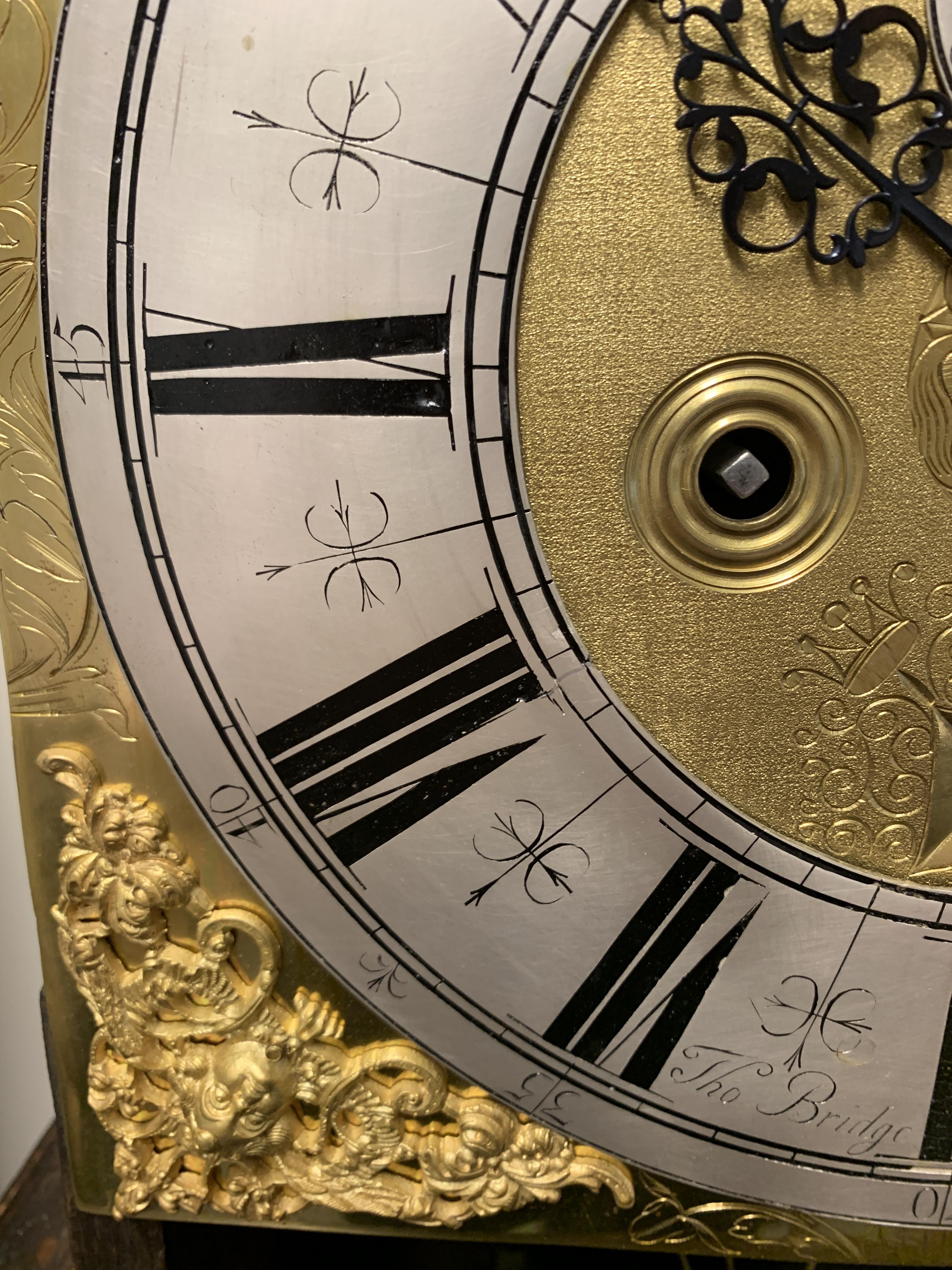 A WILLIAM AND MARY WALNUT AND MARQUETRY LONGCASE CLOCK BY THOMAS BRIDGE LONDON, C.1700 the brass - Image 15 of 30