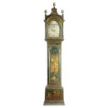 A GEORGE II BLUE JAPANNED LONGCASE CLOCK BY CONYERS DUNLOP LONDON, C.1740 the brass eight day