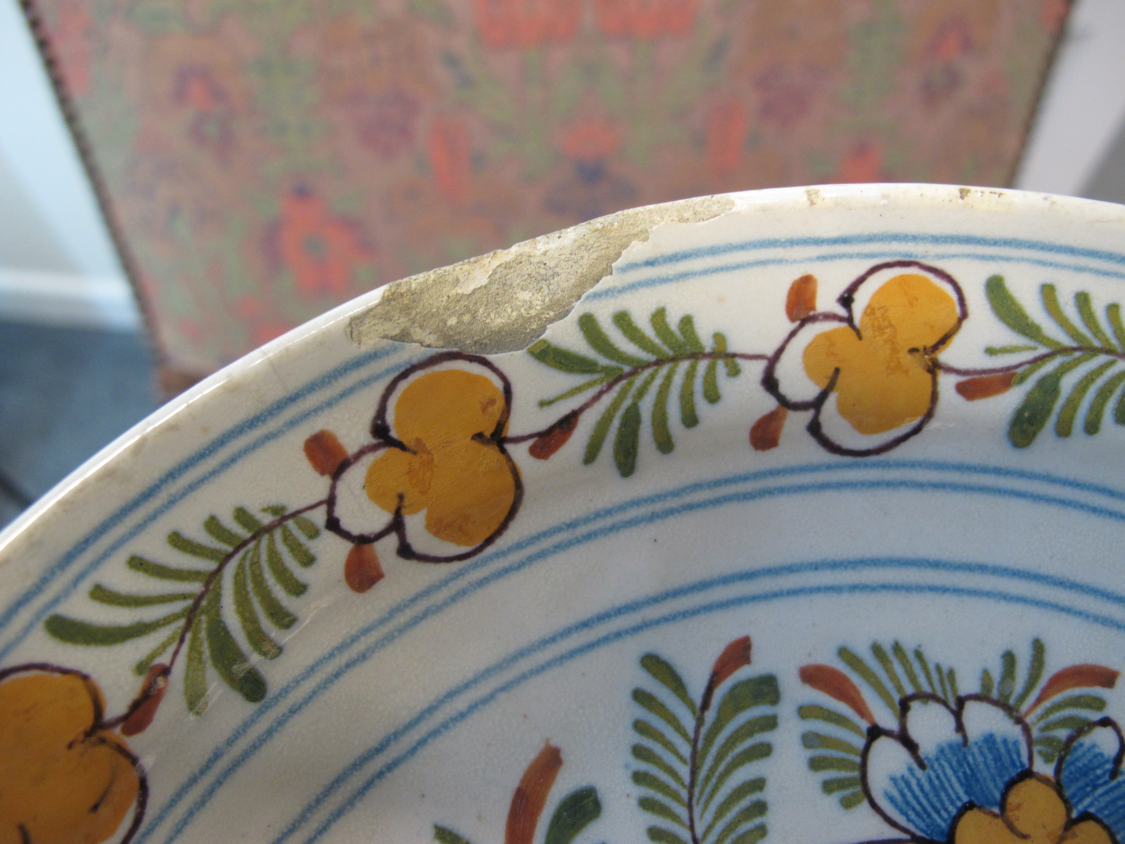 THREE DELFTWARE POTTERY PLATES 18TH CENTURY polychrome decorated with a bird on a fence, and urns of - Image 10 of 24