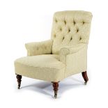 A LATE VICTORIAN ARMCHAIR BY HOWARD & SONS LATE 19TH CENTURY / EARLY 20TH CENTURY button upholstered