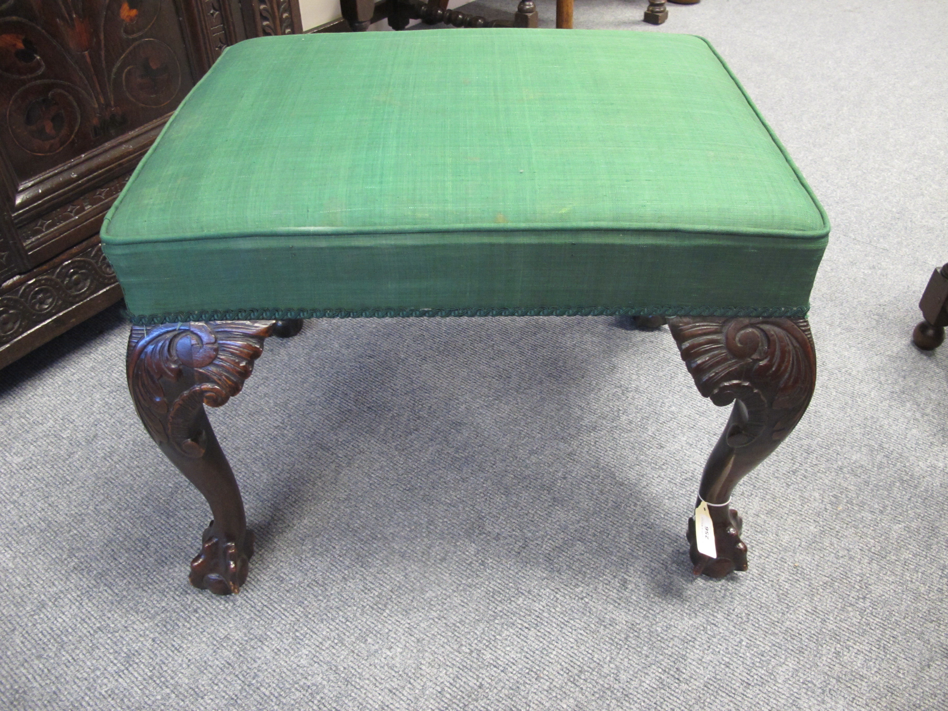 A GEORGE II IRISH WALNUT STOOL C.1740 the padded seat covered with green fabric, on cabriole legs - Image 3 of 14