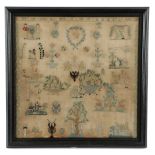 A DUTCH NEEDLEWORK SAMPLER DATED '1811' worked with coloured silk on a fine linen ground, with an