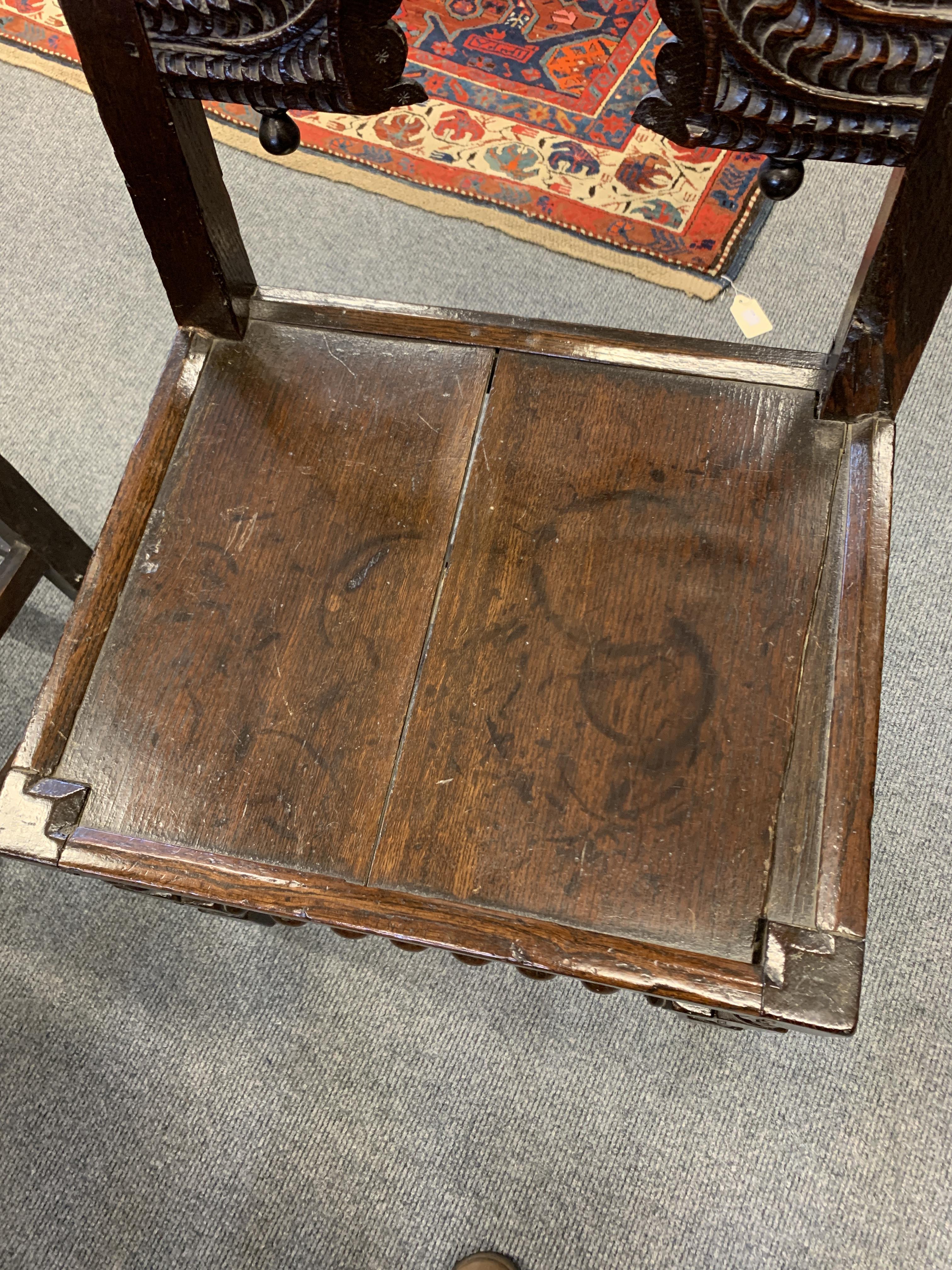 TWO CHARLES II OAK 'YORKSHIRE' CHAIRS C.1670 each with scroll uprights and twin arched backs - Image 2 of 13