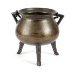 AN ELIZABETH I BRONZE CAULDRON LATE 16TH / EARLY 17TH CENTURY with an everted moulded rim and