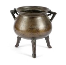 AN ELIZABETH I BRONZE CAULDRON LATE 16TH / EARLY 17TH CENTURY with an everted moulded rim and