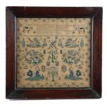 A NEEDLEWORK SAMPLER BY MARGARET MILES, C.1840 worked with polychrome silks on a fine linen