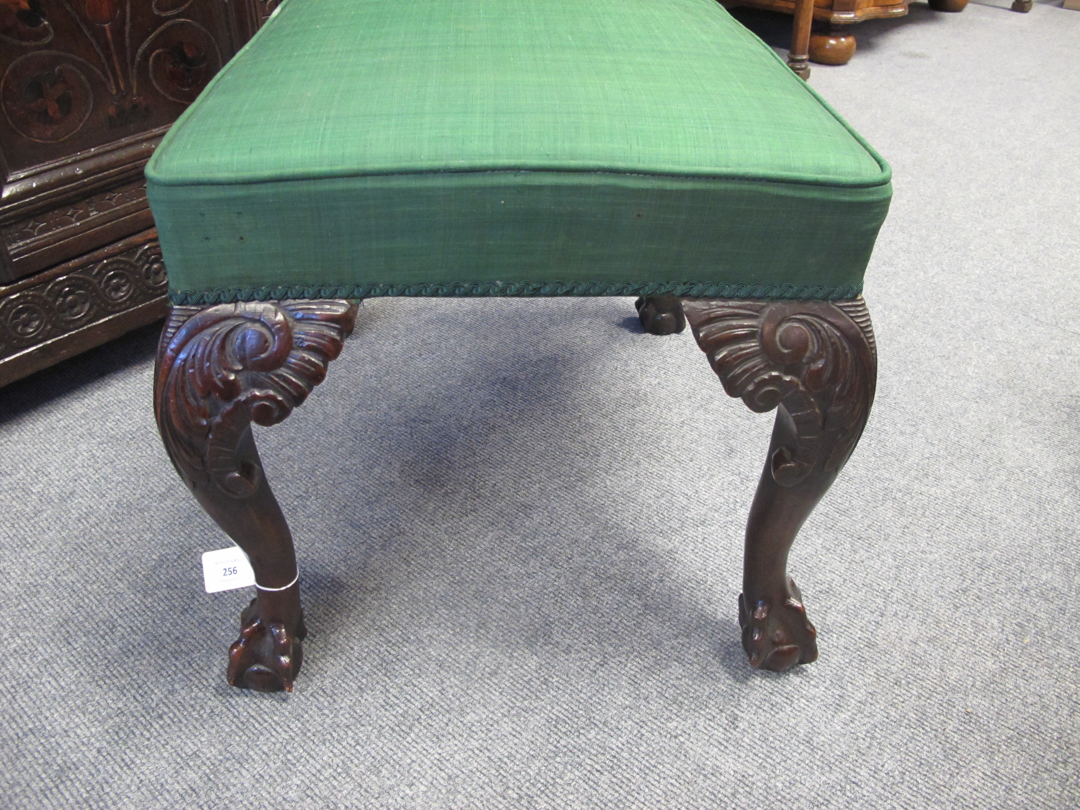 A GEORGE II IRISH WALNUT STOOL C.1740 the padded seat covered with green fabric, on cabriole legs - Image 4 of 14