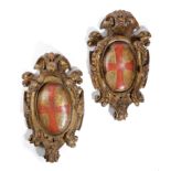 TWO ITALIAN BAROQUE GILTWOOD WALL CARTOUCHE PROBABLY FLORENTINE, ONE LATE 17TH / EARLY 18TH CENTURY,