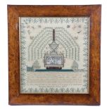 A REGENCY NEEDLEWORK MEMORIAL SAMPLER BY ELIZABETH HARRISON worked with polychrome silks and beads
