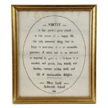 A REGENCY NEEDLEWORK QUAKER ACKWORTH SCHOOL SAMPLER BY MARY LADD worked with black silk floss on a