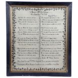 A GEORGE III NEEDLEWORK MOURNING SAMPLER BY MARY ELIZABETH STRAFFORD worked in black silk on a linen