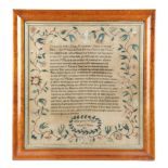 A GEORGE IV NEEDLEWORK EXTRACT SAMPLER BY MARGARET WILSON worked on a linen ground, with the